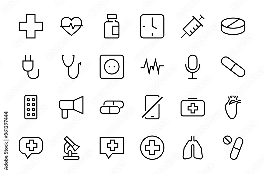 A simple set of medicine ICONS, contains medicine icons, pills, related vector line icons. thin lines, pain, syringe, lungs, microscope, cardiogram, virus and much more. Editable stroke. A simple set of medicine ICONS, contains medicine icons, pills, related vector line icons. thin lines, pain, syringe, lungs, microscope, cardiogram, virus and much more. Editable stroke.
