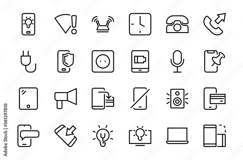 GADGET Set of vector icons of smart devices such as laptop, tablet, protection program, phone, digital network, thin line vector gadget icons, editable stroke GADGET Set of vector icons of smart devices such as laptop, tablet, protection program, phone, digital network, thin line vector gadget icons, editable stroke
