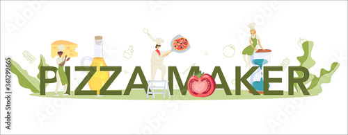 Pizza maker typographic header concept. Chef cooking tasty delicious