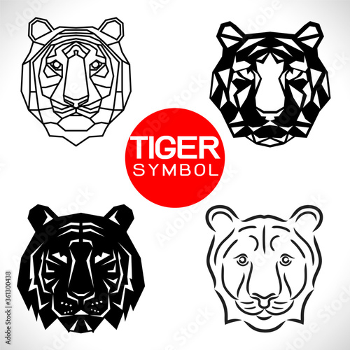 set of Tiger's head symbol with abstract edge geometric  and line concept, vector illustration