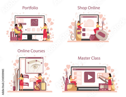 Eyebrow master and designer online service or platform set. Master