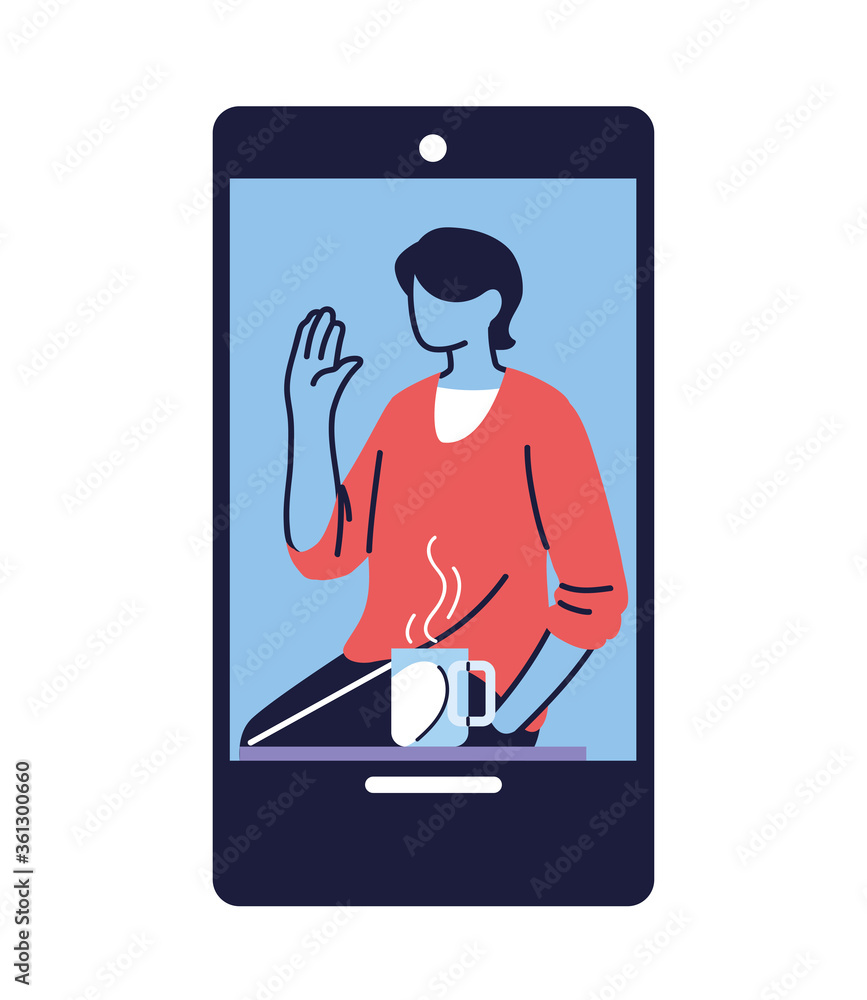 young man on video call from cell phone young man on video call from cell phone