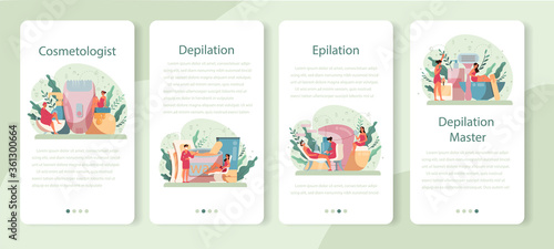 Depilation and epilation mobile application banner set. Hair removal