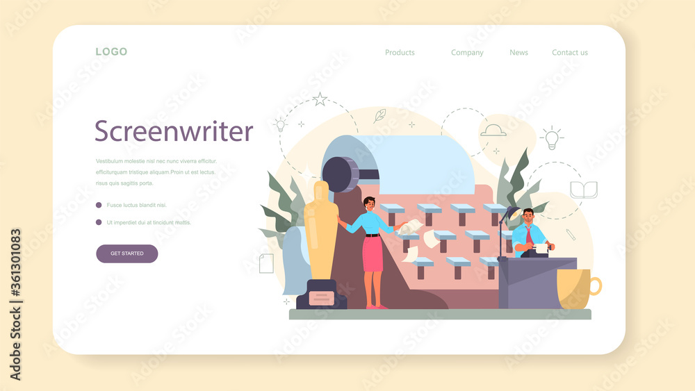 Screenwriter web banner or landing page. Person create Screenwriter web banner or landing page. Person create