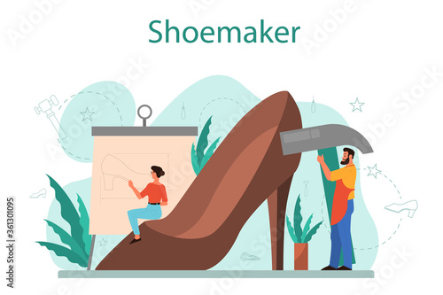 Shoemaker concept. Male and female character wearing an apron