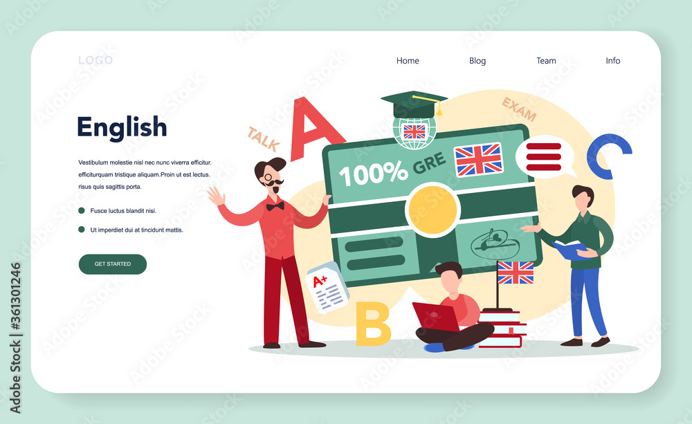 English course web banner or landing page. Study foreign
