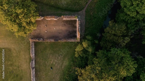 Aerial footage Waverley Abbey Ruins - South England during sunset. Summer 2020 photo