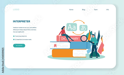 Translator and translation service web banner or landing page .