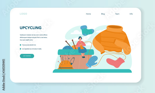 Upcycling web banner or landing page. Eco tips for reducing waste.