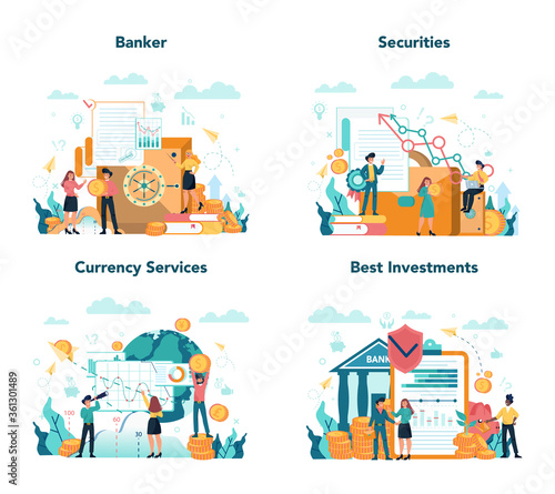 Banker or banking concept set. Idea of finance income, money saving © inspiring.team