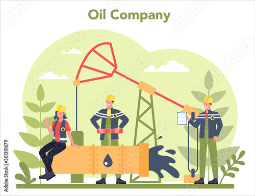 Oilman and petroleum industry concept. Pump jack extracting crude
