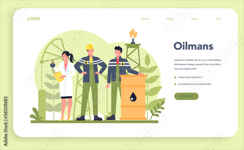 Oilman and petroleum industry web banner or landing page