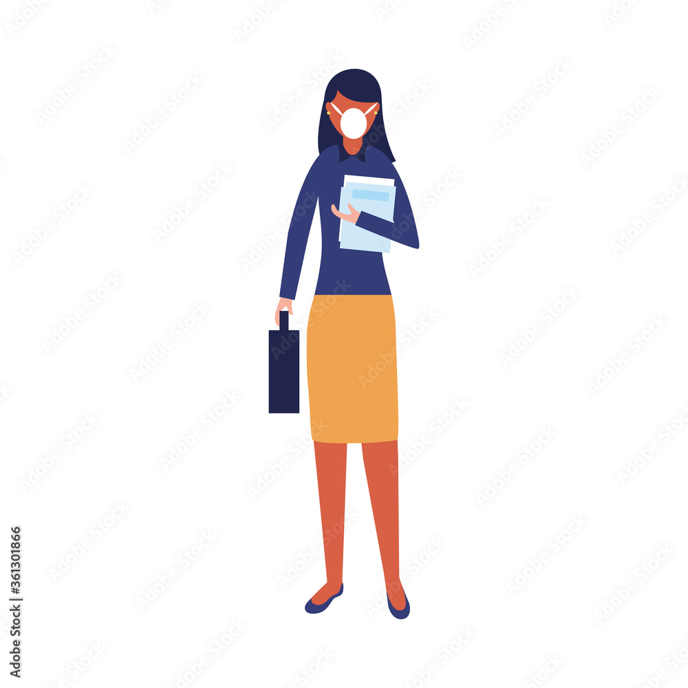 Woman with medical mask and document vector design