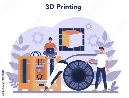 3D Printing technology concept. 3D printer equipment and engineer.