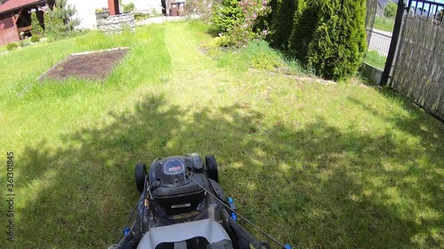 mowing the lawn in the garden
