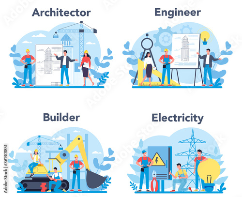 Architecting and building profession set. Construction and engineering