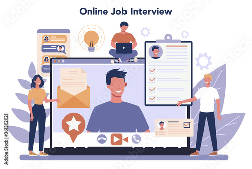 Job interview online service or platform. Idea of employment
