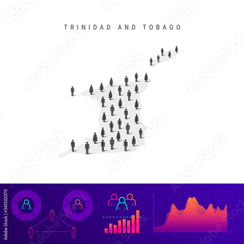 Trinidad and Tobago people map. Detailed vector silhouette. Mixed crowd of men and women. Population infographics