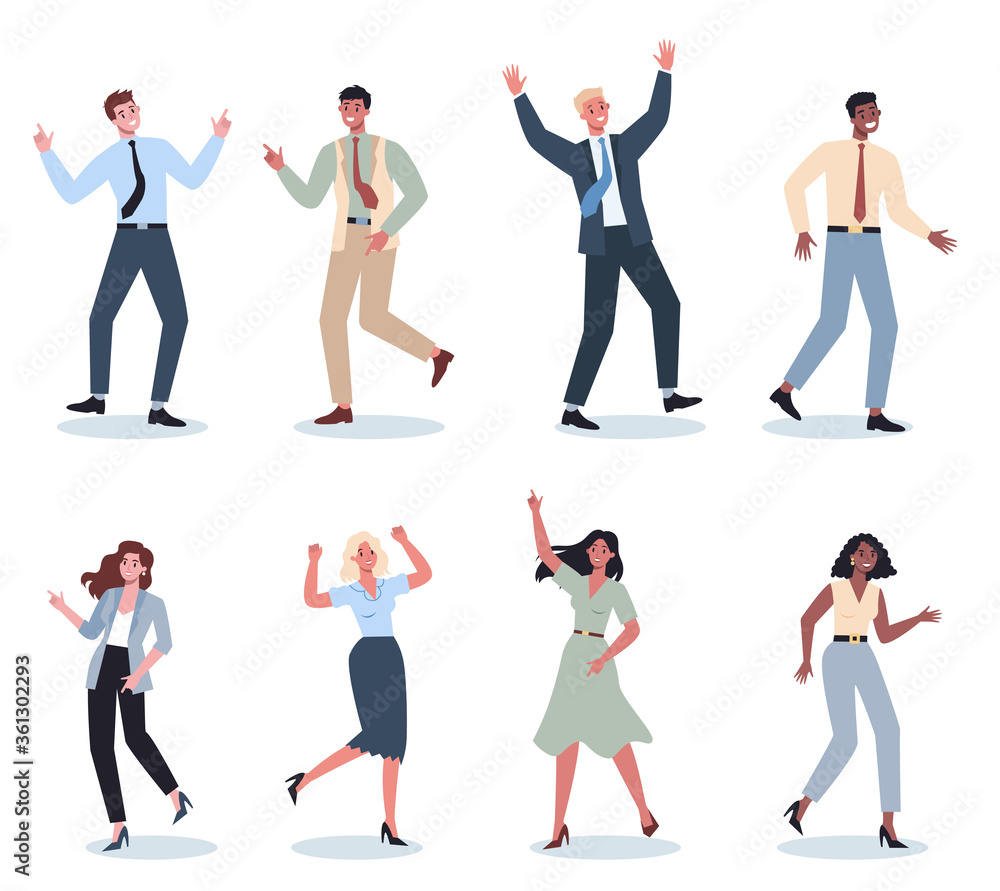 Obraz premium Office worker dancing set. Collection of business people in suit