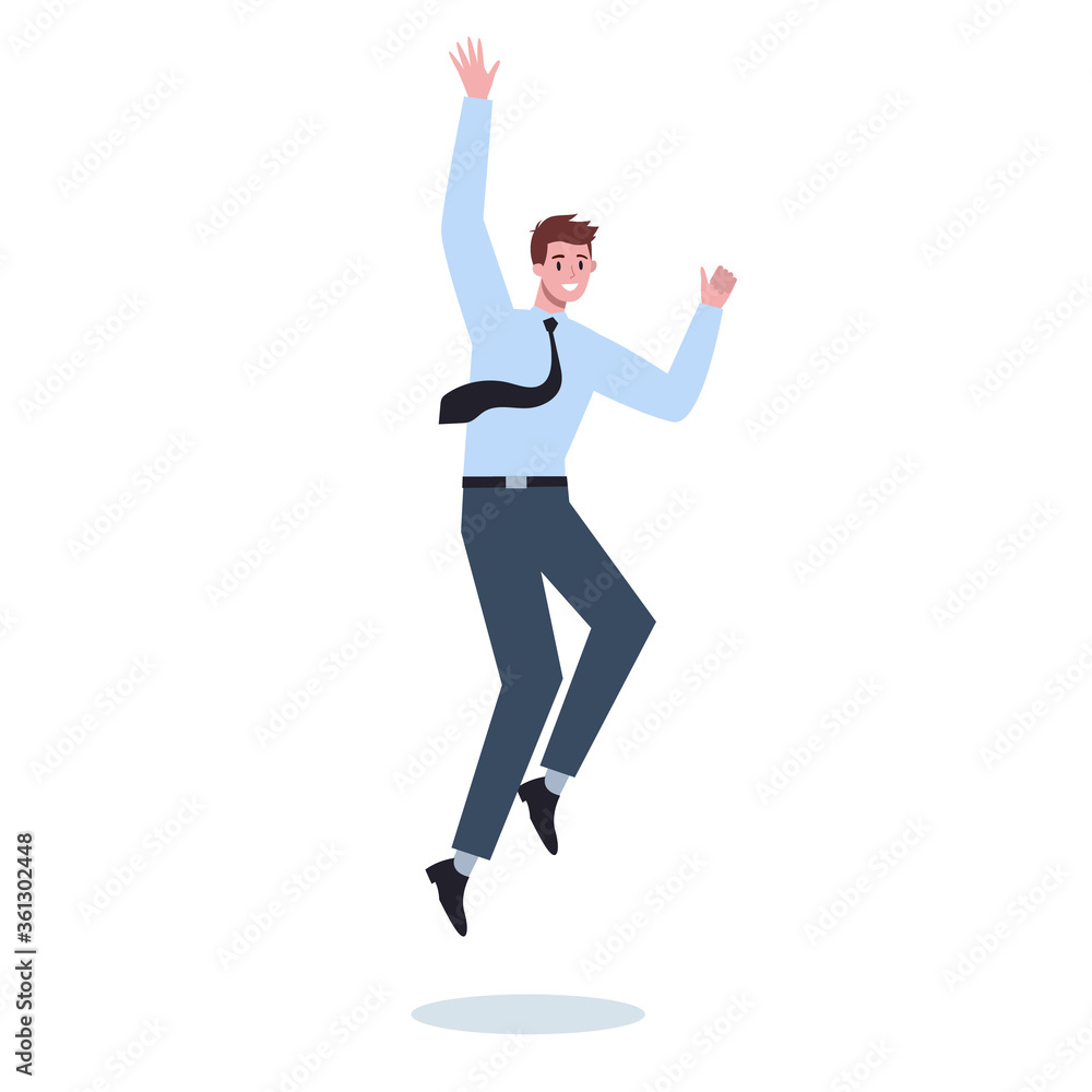 Fototapeta premium Jumping business man. Happy and successful employee in a suit