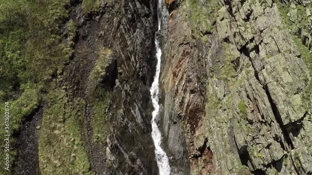 Caucasus, Ossetia. Midagrabin Gorge. Waterfall on the eastern slope of Mount Donchent. Caucasus, Ossetia. Midagrabin Gorge. Waterfall on the eastern slope of Mount Donchent.