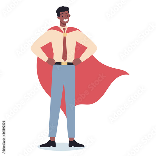 Businessman and businesswoman with red superhero cloak. Man