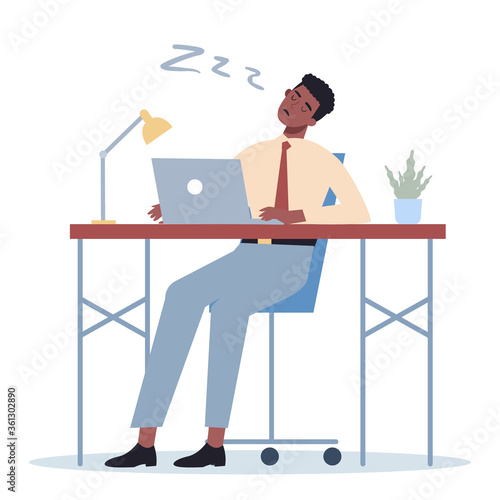 Exhausted business man. Business character with lack of energy.