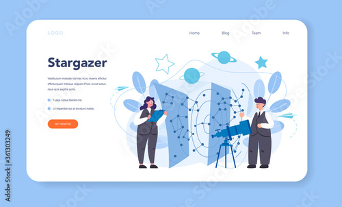 Astronomy and astronomer web banner or landing page