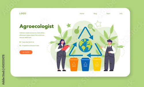 Ecologist taking care of Earth and nature web banner or landing page
