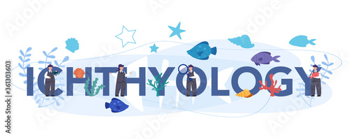 Ichthyology typographic header concept. Oceanic fauna scientist.