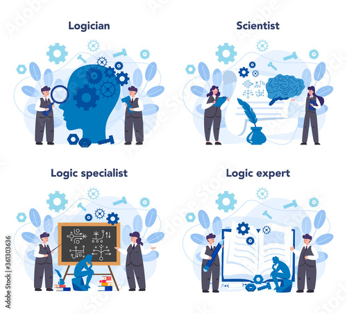 Logician concept set. Scientist systematicly study of the forms