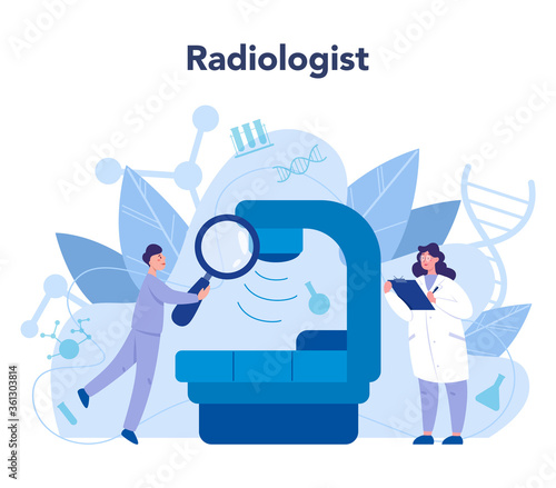 Radiologist concept. Doctor examing X-ray image of human body