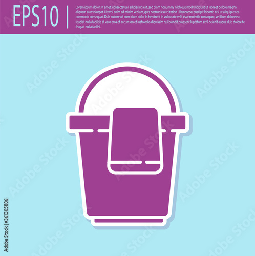 Retro purple Bucket with rag icon isolated on turquoise background. Cleaning service concept. Vector Illustration.