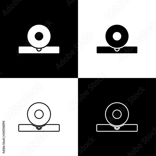 Set Otolaryngological head reflector icon isolated on black and white background. Equipment for inspection the patient's ear, throat and nose. Vector Illustration.