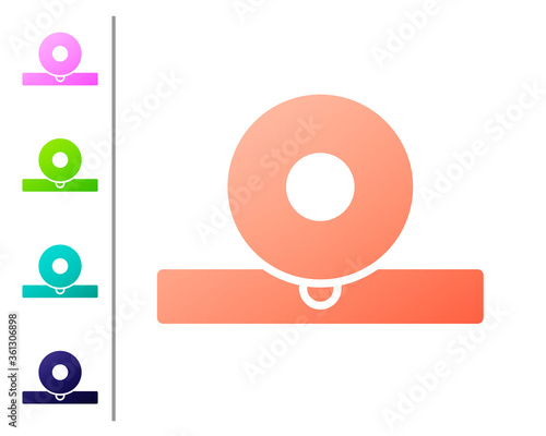 Coral Otolaryngological head reflector icon isolated on white background. Equipment for inspection the patient's ear, throat and nose. Set color icons. Vector Illustration.