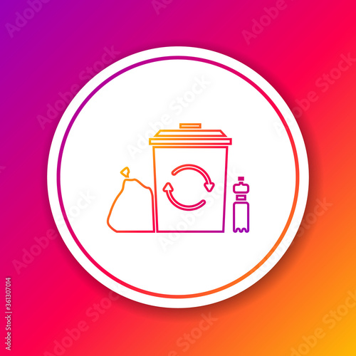 Color line Recycle bin with recycle symbol icon isolated on color background. Trash can icon. Garbage bin sign. Recycle basket. Circle white button. Vector Illustration.