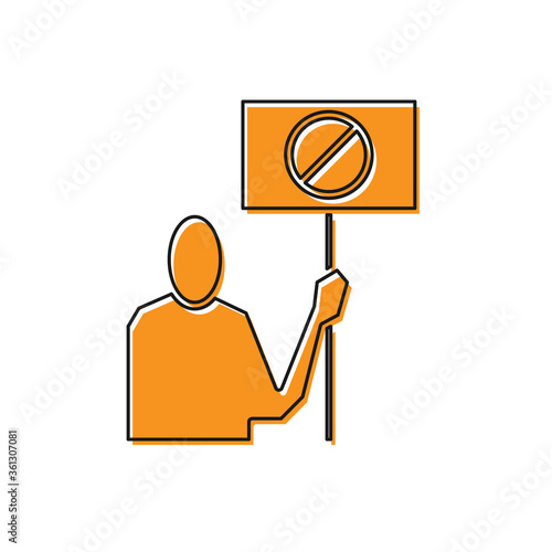 Orange Nature saving protest icon isolated on white background. Earth planet protection, environmental issues demonstration. Vector Illustration.