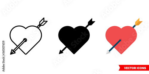 Cupid heart icon of 3 types. Isolated vector sign symbol.