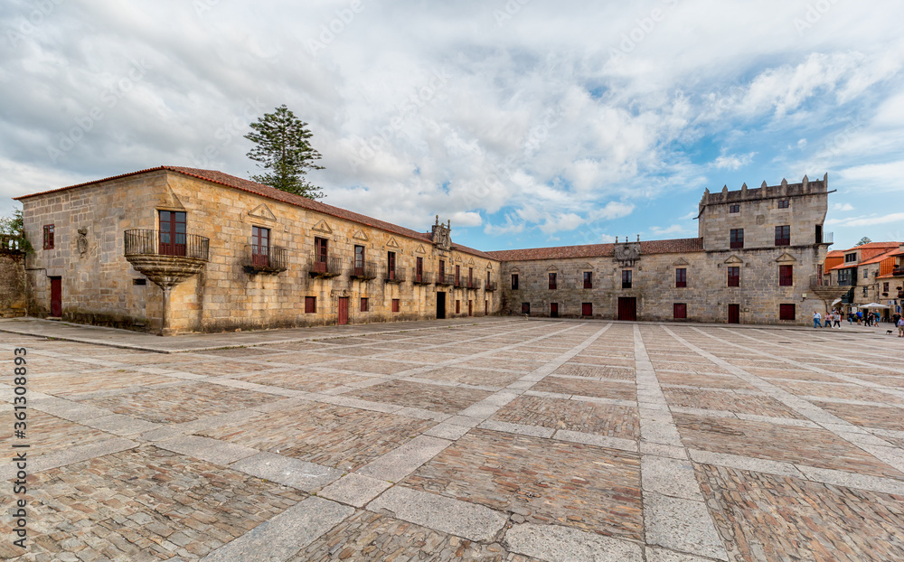 Old market square and nerve center of the city of Cambados. One of the most beautiful squares in Galicia. Tourism in Galicia. The most beautiful spots in Spain.