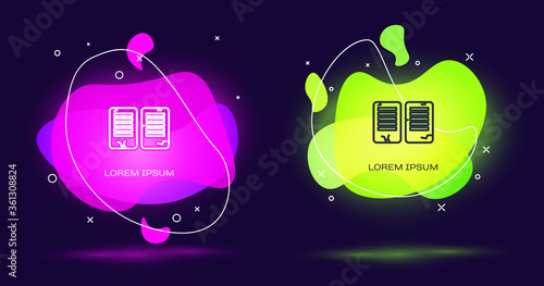 Line The commandments icon isolated on black background. Gods law concept. Abstract banner with liquid shapes. Vector Illustration.