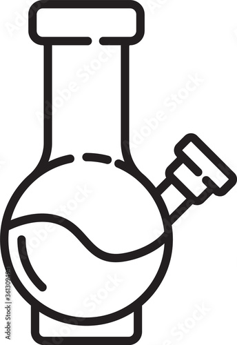 Black line Glass bong for smoking marijuana or cannabis icon isolated on white background. Vector Illustration.