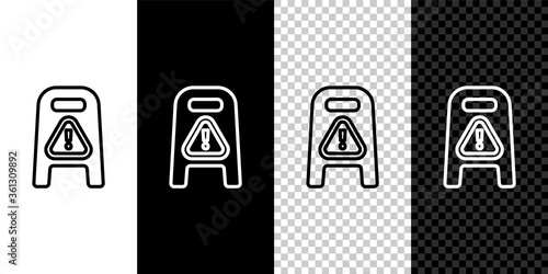 Set line Wet floor and cleaning in progress icon isolated on black and white background. Cleaning service concept. Vector Illustration.