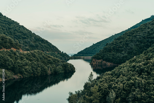 Mountains landscape with river.