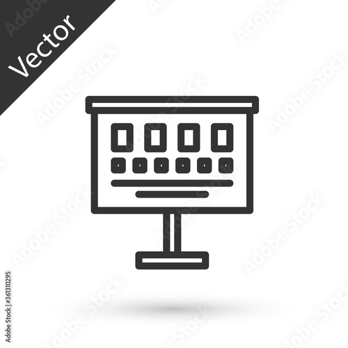 Grey line Eye test chart icon isolated on white background. Poster for vision testing in ophthalmic study. Snellen chart. Vector Illustration.