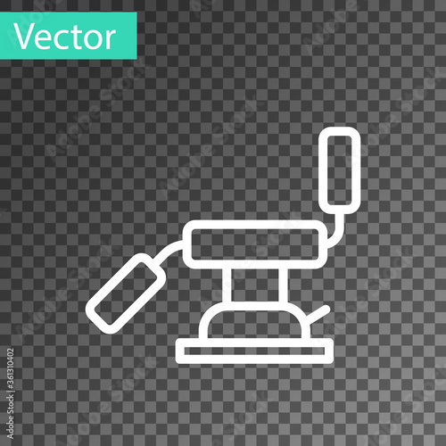 White line Medical dental chair icon isolated on transparent background. Dentist chair. Vector Illustration.