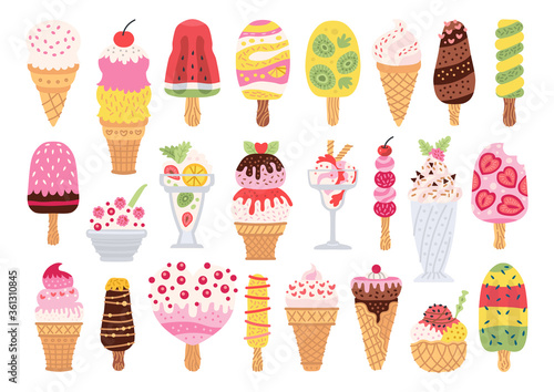 Set of different types of ice cream
