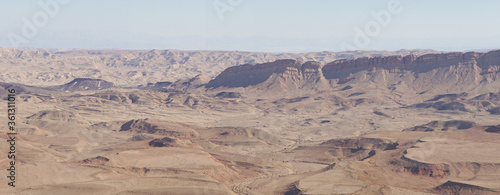 Mitzpe Ramon dry canyon landscape in the Negev desert of Israel.