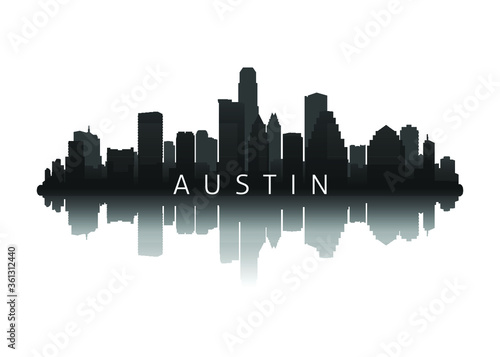 austin skyline in black with reflection © 4luck