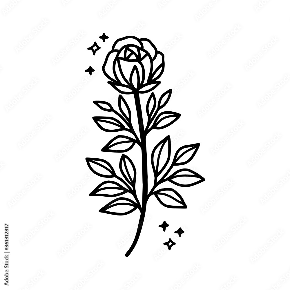 Hand drawn rose flower element. Floral line art for feminine logo, icon, business card, wedding invitation, or decoration Hand drawn rose flower element. Floral line art for feminine logo, icon, business card, wedding invitation, or decoration