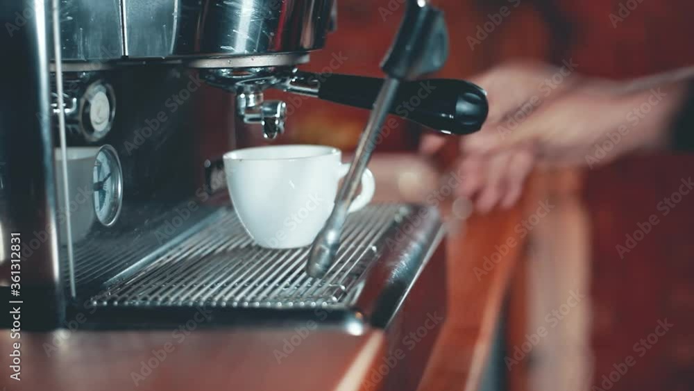 coffee machine. Barista make coffee latte art with espresso machine in